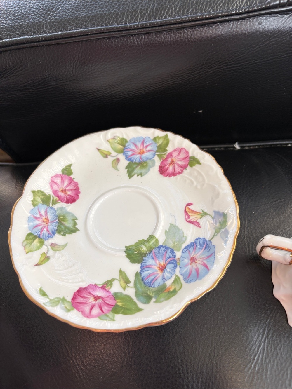 Vintage Floral Porcelain Teacup and Saucer Set with Gold Trim Morning Glory - Picture 5 of 8